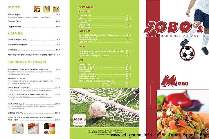 Jobos Menu Card 1258